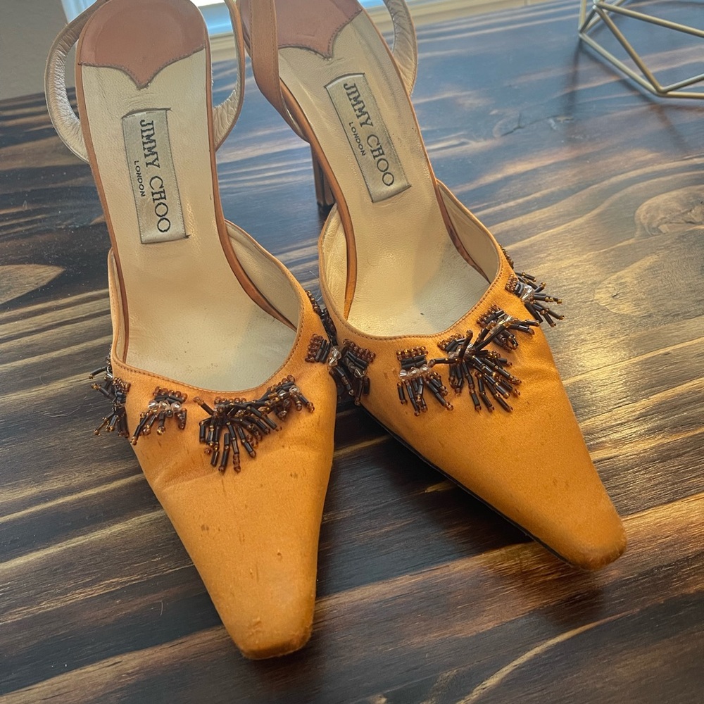 Vintage Jimmy Choo orange satin with beaded detail